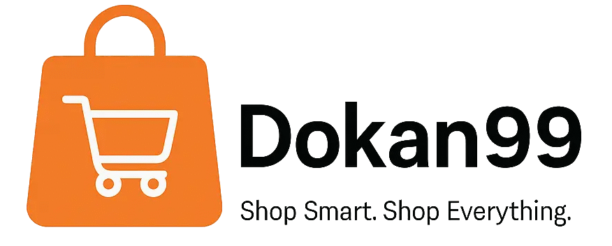 Orange shopping bag icon with a white cart inside, representing Dokan99 – an online store for digital and physical products.